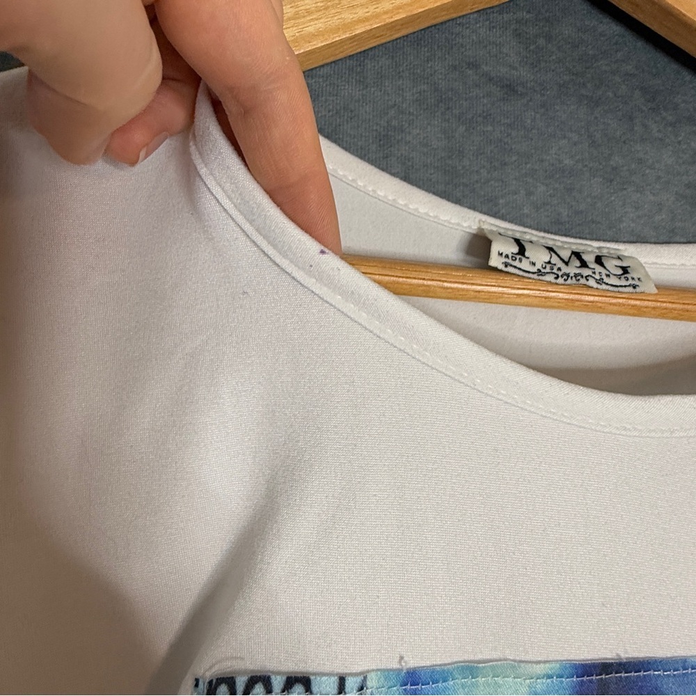 Y2K White Graphic Rhinestone Top Women’s Small TMG Made in USA Retro Clubwear - Picture 7 of 14